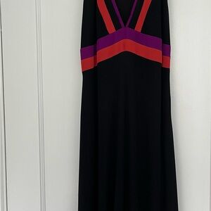 Gucci Black Midi Dress with Purple and Red Accents